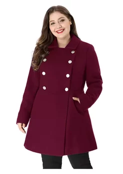 Agnes Orinda Women's Plus Size Coats A-Line Peter Pan Collar Double Breasted Coat -Agnes Orinda Store Belk 81