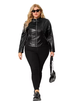 Agnes Orinda Plus Size Jacket for Women Casual Faux Leather Zipper Motorcycle Jackets -Agnes Orinda Store Belk 819