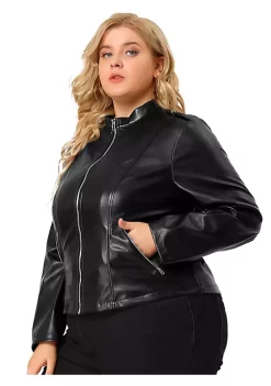 Agnes Orinda Plus Size Jacket for Women Casual Faux Leather Zipper Motorcycle Jackets -Agnes Orinda Store Belk 820