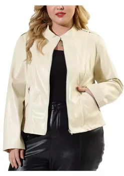 Agnes Orinda Plus Size Jacket for Women Casual Faux Leather Zipper Motorcycle Jackets -Agnes Orinda Store Belk 822