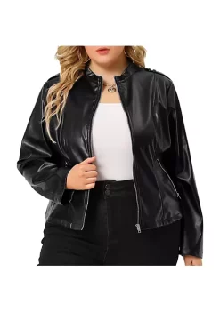 Agnes Orinda Plus Size Jacket for Women Casual Faux Leather Zipper Motorcycle Jackets -Agnes Orinda Store Belk 823