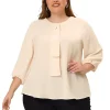 Agnes Orinda Women's Plus Size Tops Work Round Neck Ruffle Chiffon Blouse Top Mothers Day -Agnes Orinda Store Belk 824