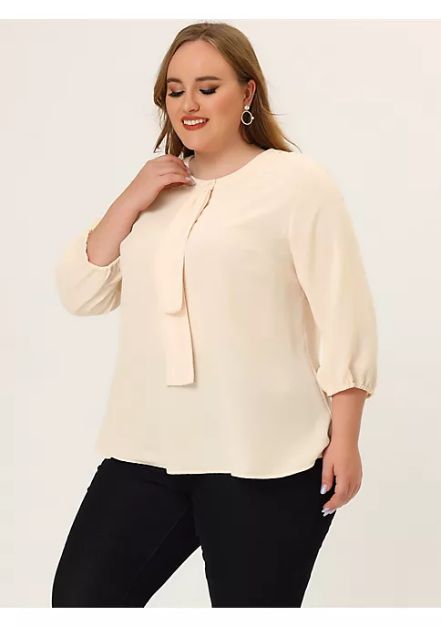 Agnes Orinda Women's Plus Size Tops Work Round Neck Ruffle Chiffon Blouse Top Mothers Day 4 Agnes Orinda Women's Plus Size Tops Work Round Neck Ruffle Chiffon Blouse Top Mothers Day - Image 2