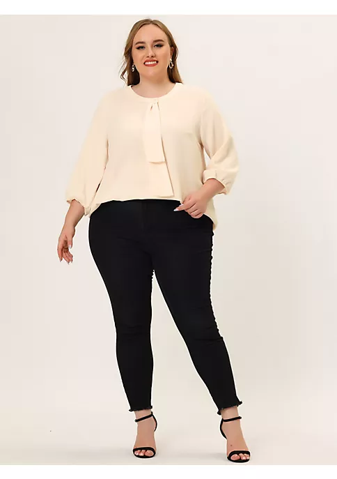 Agnes Orinda Women's Plus Size Tops Work Round Neck Ruffle Chiffon Blouse Top Mothers Day 5 Agnes Orinda Women's Plus Size Tops Work Round Neck Ruffle Chiffon Blouse Top Mothers Day - Image 3