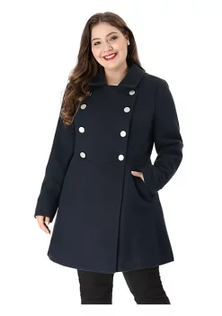 Agnes Orinda Women's Plus Size Coats A-Line Peter Pan Collar Double Breasted Coat -Agnes Orinda Store Belk 84