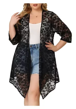 Agnes Orinda Plus Size Cardigans for Women Open Front 3/4 Sleeves Crochet Cover Ups Jackets -Agnes Orinda Store Belk 851