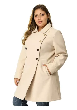 Agnes Orinda Women's Plus Size Coats A-Line Peter Pan Collar Double Breasted Coat -Agnes Orinda Store Belk 86