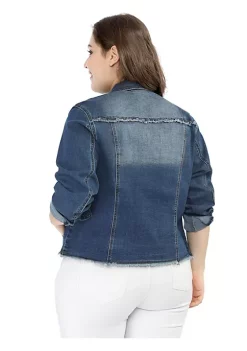 Agnes Orinda Women's Plus Size Classic Washed Front Frayed Denim Jacket -Agnes Orinda Store Belk 868