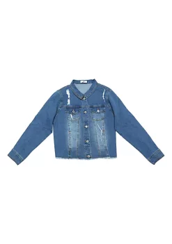 Agnes Orinda Women's Plus Size Classic Washed Front Frayed Denim Jacket -Agnes Orinda Store Belk 869