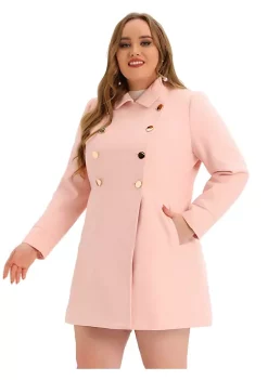 Agnes Orinda Women's Plus Size Coats A-Line Peter Pan Collar Double Breasted Coat -Agnes Orinda Store Belk 87