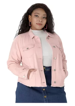 Agnes Orinda Women's Plus Size Classic Washed Front Frayed Denim Jacket -Agnes Orinda Store Belk 870