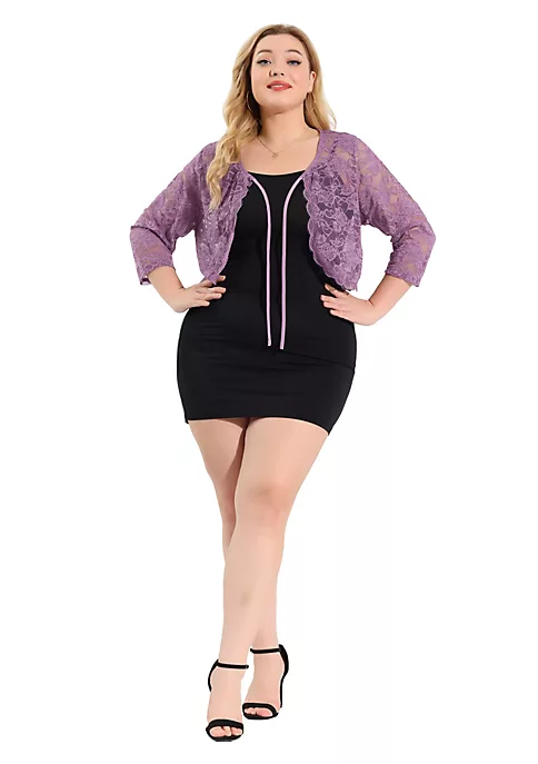 Agnes Orinda Shrug Top for Women's Plus Size Tie Front Floral Lace Office Sheer Crop Cardigan 5 Agnes Orinda Shrug Top for Women's Plus Size Tie Front Floral Lace Office Sheer Crop Cardigan - Image 3