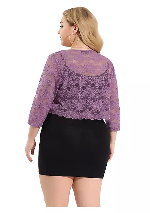 Agnes Orinda Shrug Top for Women's Plus Size Tie Front Floral Lace Office Sheer Crop Cardigan 7 Agnes Orinda Shrug Top for Women's Plus Size Tie Front Floral Lace Office Sheer Crop Cardigan - Image 5
