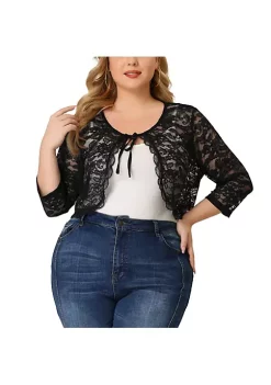 Agnes Orinda Shrug Top for Women's Plus Size Tie Front Floral Lace Office Sheer Crop Cardigan 21 Agnes Orinda Shrug Top for Women's Plus Size Tie Front Floral Lace Office Sheer Crop Cardigan -Agnes Orinda Store Belk 884