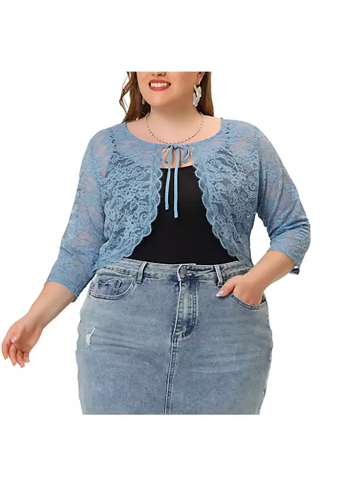 Agnes Orinda Shrug Top for Women's Plus Size Tie Front Floral Lace Office Sheer Crop Cardigan 10 Agnes Orinda Shrug Top for Women's Plus Size Tie Front Floral Lace Office Sheer Crop Cardigan - Image 8