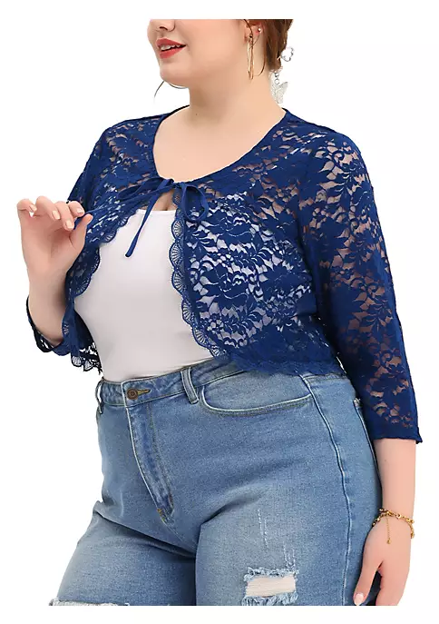 Agnes Orinda Shrug Top for Women's Plus Size Tie Front Floral Lace Office Sheer Crop Cardigan 12 Agnes Orinda Shrug Top for Women's Plus Size Tie Front Floral Lace Office Sheer Crop Cardigan - Image 10