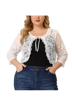 Agnes Orinda Shrug Top for Women's Plus Size Tie Front Floral Lace Office Sheer Crop Cardigan 26 Agnes Orinda Shrug Top for Women's Plus Size Tie Front Floral Lace Office Sheer Crop Cardigan -Agnes Orinda Store Belk 889