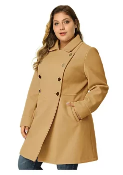 Agnes Orinda Women's Plus Size Coats A-Line Peter Pan Collar Double Breasted Coat -Agnes Orinda Store Belk 89