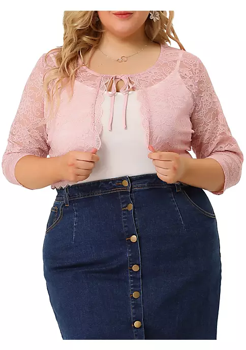 Agnes Orinda Shrug Top for Women's Plus Size Tie Front Floral Lace Office Sheer Crop Cardigan 14 Agnes Orinda Shrug Top for Women's Plus Size Tie Front Floral Lace Office Sheer Crop Cardigan - Image 12