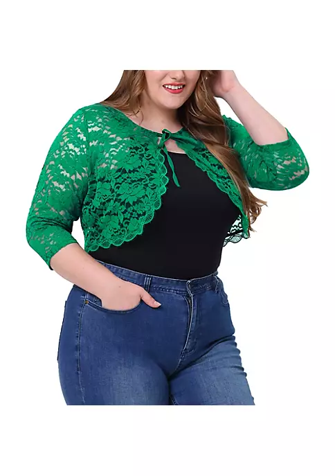 Agnes Orinda Shrug Top for Women's Plus Size Tie Front Floral Lace Office Sheer Crop Cardigan 15 Agnes Orinda Shrug Top for Women's Plus Size Tie Front Floral Lace Office Sheer Crop Cardigan - Image 13