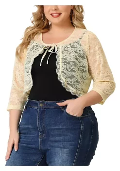 Agnes Orinda Shrug Top for Women's Plus Size Tie Front Floral Lace Office Sheer Crop Cardigan 29 Agnes Orinda Shrug Top for Women's Plus Size Tie Front Floral Lace Office Sheer Crop Cardigan -Agnes Orinda Store Belk 892