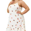 Agnes Orinda Plus Size Nightgown for Women Cami Fruit Printed Ruffle Hem Sleepwear