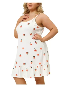 Agnes Orinda Plus Size Nightgown for Women Cami Fruit Printed Ruffle Hem Sleepwear