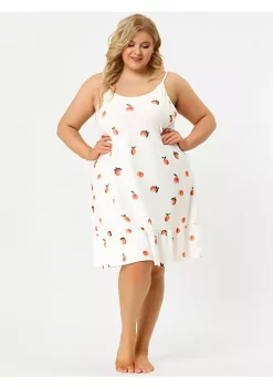 Agnes Orinda Plus Size Nightgown for Women Cami Fruit Printed Ruffle Hem Sleepwear -Agnes Orinda Store Belk 904