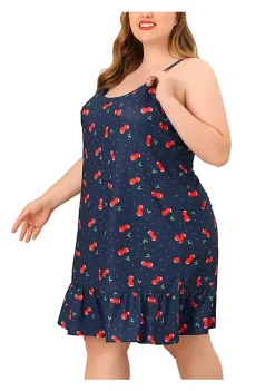 Agnes Orinda Plus Size Nightgown for Women Cami Fruit Printed Ruffle Hem Sleepwear -Agnes Orinda Store Belk 906