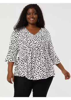 Agnes Orinda Plus Size Polka Dots Blouses for Women V Neck 3/4 Ruffle Sleeve Peplum Tops -Agnes Orinda Store Belk 916