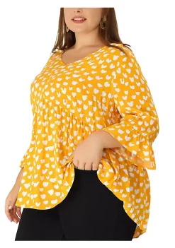 Agnes Orinda Plus Size Polka Dots Blouses for Women V Neck 3/4 Ruffle Sleeve Peplum Tops -Agnes Orinda Store Belk 919