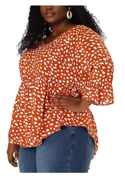 Agnes Orinda Plus Size Polka Dots Blouses for Women V Neck 3/4 Ruffle Sleeve Peplum Tops -Agnes Orinda Store Belk 920