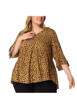 Agnes Orinda Plus Size Polka Dots Blouses for Women V Neck 3/4 Ruffle Sleeve Peplum Tops -Agnes Orinda Store Belk 924