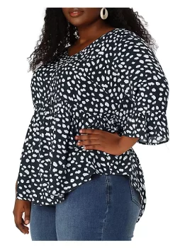 Agnes Orinda Plus Size Polka Dots Blouses for Women V Neck 3/4 Ruffle Sleeve Peplum Tops -Agnes Orinda Store Belk 925