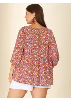 Agnes Orinda Plus Size Tops for Women, Chiffon Babydoll Keyhole 3/4 Sleeves Floral Top 13 Agnes Orinda Plus Size Tops for Women, Chiffon Babydoll Keyhole 3/4 Sleeves Floral Top -Agnes Orinda Store Belk 929