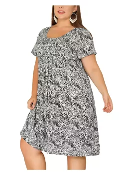 Agnes Orinda Women's Plus Size Short Sleeve Relaxed Fit Floral Midi Dress