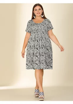 Agnes Orinda Women's Plus Size Short Sleeve Relaxed Fit Floral Midi Dress -Agnes Orinda Store Belk 936