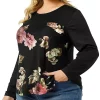 Agnes Orinda Women's Plus Size Mesh Tops, Elegant Floral Long Sleeve Blouse