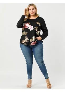 Agnes Orinda Women's Plus Size Mesh Tops, Elegant Floral Long Sleeve Blouse -Agnes Orinda Store Belk 952