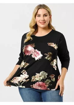 Agnes Orinda Women's Plus Size Mesh Tops, Elegant Floral Long Sleeve Blouse -Agnes Orinda Store Belk 953