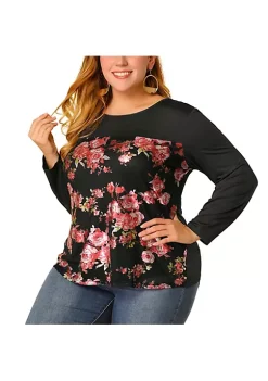 Agnes Orinda Women's Plus Size Mesh Tops, Elegant Floral Long Sleeve Blouse -Agnes Orinda Store Belk 956
