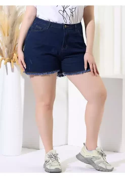 Agnes Orinda Women's Plus Size Denim Shorts High Waisted Raw Hem Stretched Distressed Jean Shorts -Agnes Orinda Store Belk 960