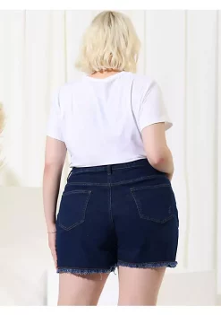 Agnes Orinda Women's Plus Size Denim Shorts High Waisted Raw Hem Stretched Distressed Jean Shorts -Agnes Orinda Store Belk 961