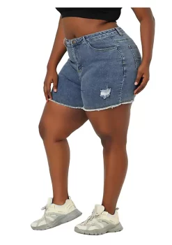 Agnes Orinda Women's Plus Size Denim Shorts High Waisted Raw Hem Stretched Distressed Jean Shorts -Agnes Orinda Store Belk 962
