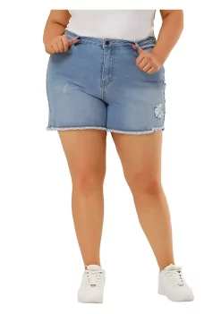 Agnes Orinda Women's Plus Size Denim Shorts High Waisted Raw Hem Stretched Distressed Jean Shorts -Agnes Orinda Store Belk 966