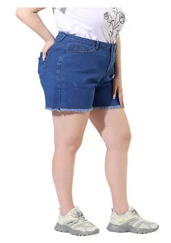 Agnes Orinda Women's Plus Size Denim Shorts High Waisted Raw Hem Stretched Distressed Jean Shorts -Agnes Orinda Store Belk 968