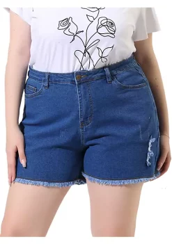 Agnes Orinda Women's Plus Size Denim Shorts High Waisted Raw Hem Stretched Distressed Jean Shorts -Agnes Orinda Store Belk 969