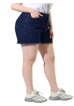Agnes Orinda Women's Plus Size Denim Shorts High Waisted Raw Hem Stretched Distressed Jean Shorts -Agnes Orinda Store Belk 972