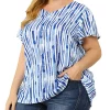 Agnes Orinda Women's Plus Size Stripes Round Neck Short Sleeve Boho Top -Agnes Orinda Store Belk 973