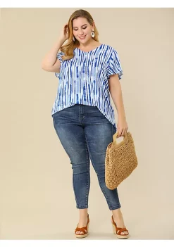 Agnes Orinda Women's Plus Size Stripes Round Neck Short Sleeve Boho Top -Agnes Orinda Store Belk 975